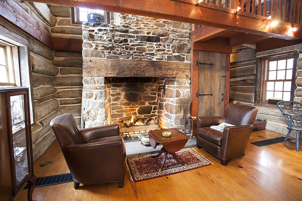 Restored Log Cabin and Fireplace